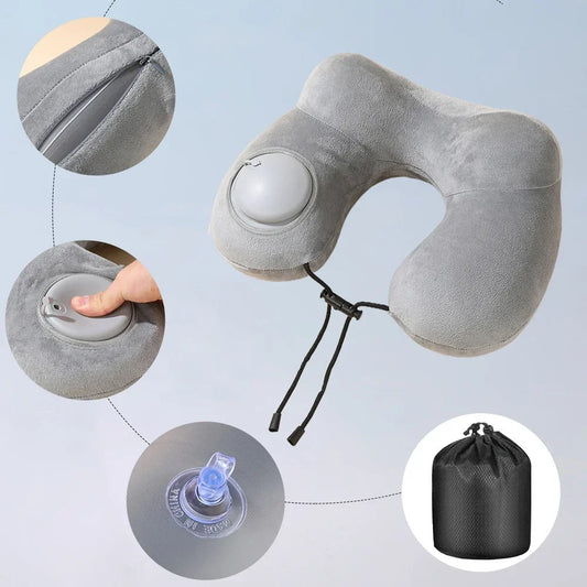 1pc Press And Inflate Portable Neck Pillow, Detachable For Cleaning, Suitable For Outdoor Travel, Business Travel, And Camping