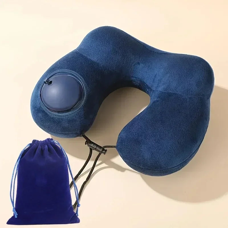 1pc Press And Inflate Portable Neck Pillow, Detachable For Cleaning, Suitable For Outdoor Travel, Business Travel, And Camping