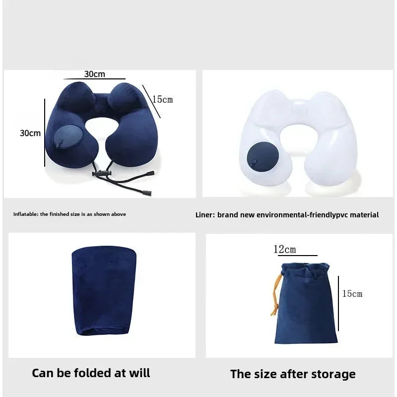 1pc Press And Inflate Portable Neck Pillow, Detachable For Cleaning, Suitable For Outdoor Travel, Business Travel, And Camping