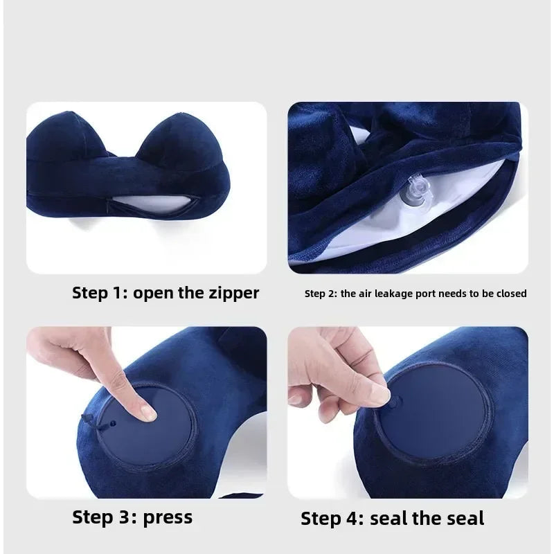 1pc Press And Inflate Portable Neck Pillow, Detachable For Cleaning, Suitable For Outdoor Travel, Business Travel, And Camping