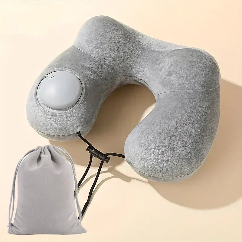 1pc Press And Inflate Portable Neck Pillow, Detachable For Cleaning, Suitable For Outdoor Travel, Business Travel, And Camping
